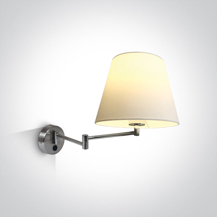 One Light 61046/MC BRUSHED CHROME WALL LIGHT 40W E27 WHITE SHADE