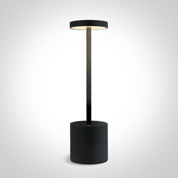 One Light 61100/B BLACK TABLE LAMP 3W WW IP54 USB RECHARGEABLE DIMMABLE