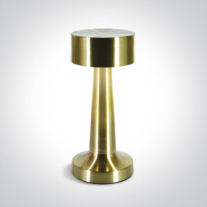 One Light 61102/BBS BRUSHED BRASS TABLE LAMP 3W WW IP54 USB SOCKET RECHARGEABLE DIMMABLE
