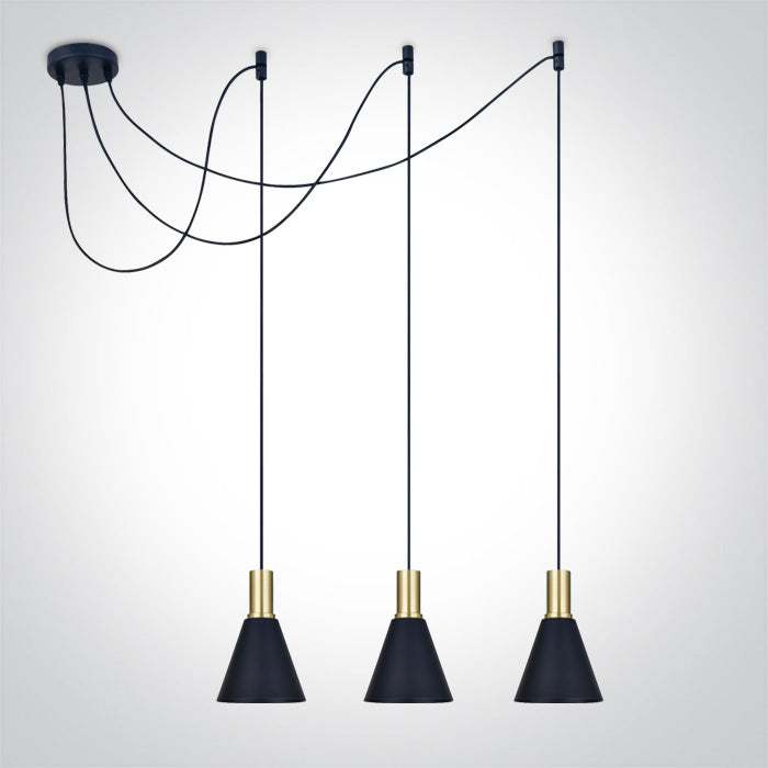 One Light 63122B/BBS BRUSHED BRASS BLACK SHADE SPIDER LIGHT 10W 3xE27