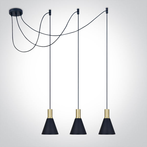 One Light 63122B/BBS BRUSHED BRASS BLACK SHADE SPIDER LIGHT 10W 3xE27