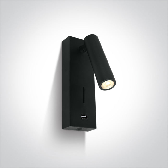 One Light 65746A/B/W BLACK LED 3W WW IP20 100-240V USB 2A