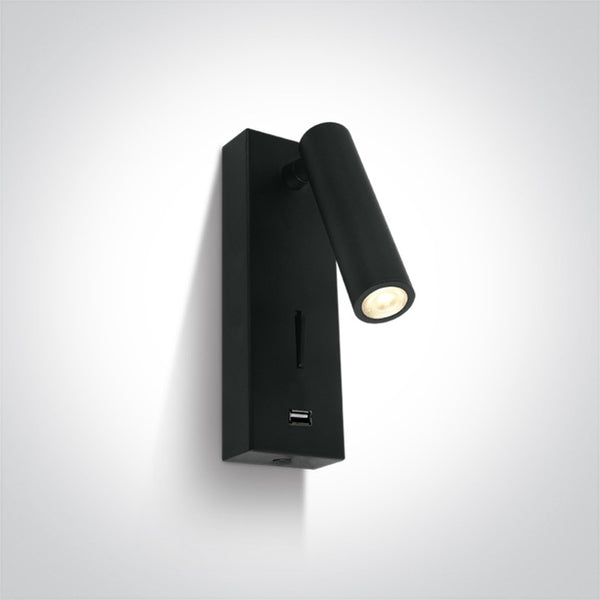 One Light 65746A/B/W BLACK LED 3W WW IP20 100-240V USB 2A