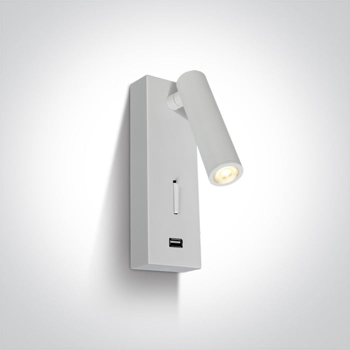 One Light 65746A/W/W WHITE LED 3W WW IP20 100-240V USB 2A