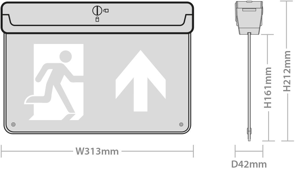 Athena M/NM EM Multi Exit Sign 3Hr 30m Selectable Self/Manual Test & Up Legend