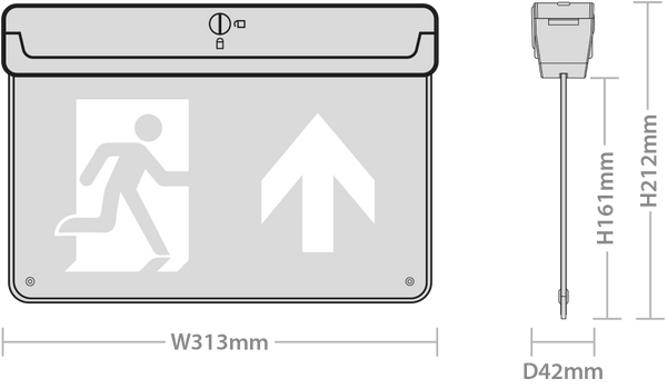 Athena M/NM EM Multi Exit Sign 3Hr 30m Selectable Self/Manual Test & Up Legend