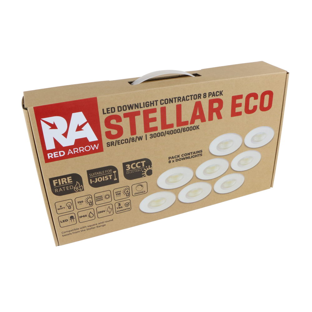 Red Arrow SR/ECO/8/W Stellar ECO 8 Pack Fire Rated Downlight 6W 3CCT