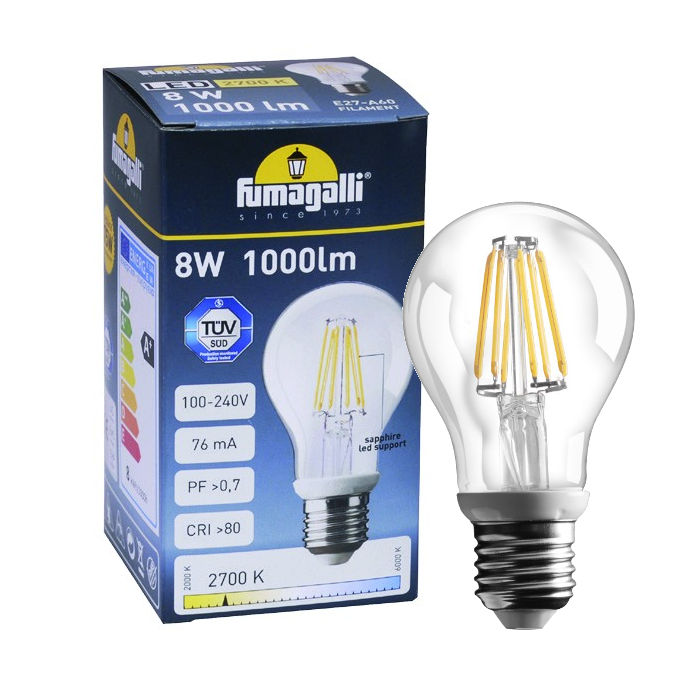 Fumagalli Asbac 8W E27 LED Filament Lamp 4000K 1000lm H2.LED.FIL.4K