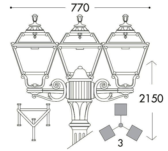 Fumagalli Asbac Golia Gigi-Bisso E27 Triple Head Post Bk Q23.156.S30.AX.E27