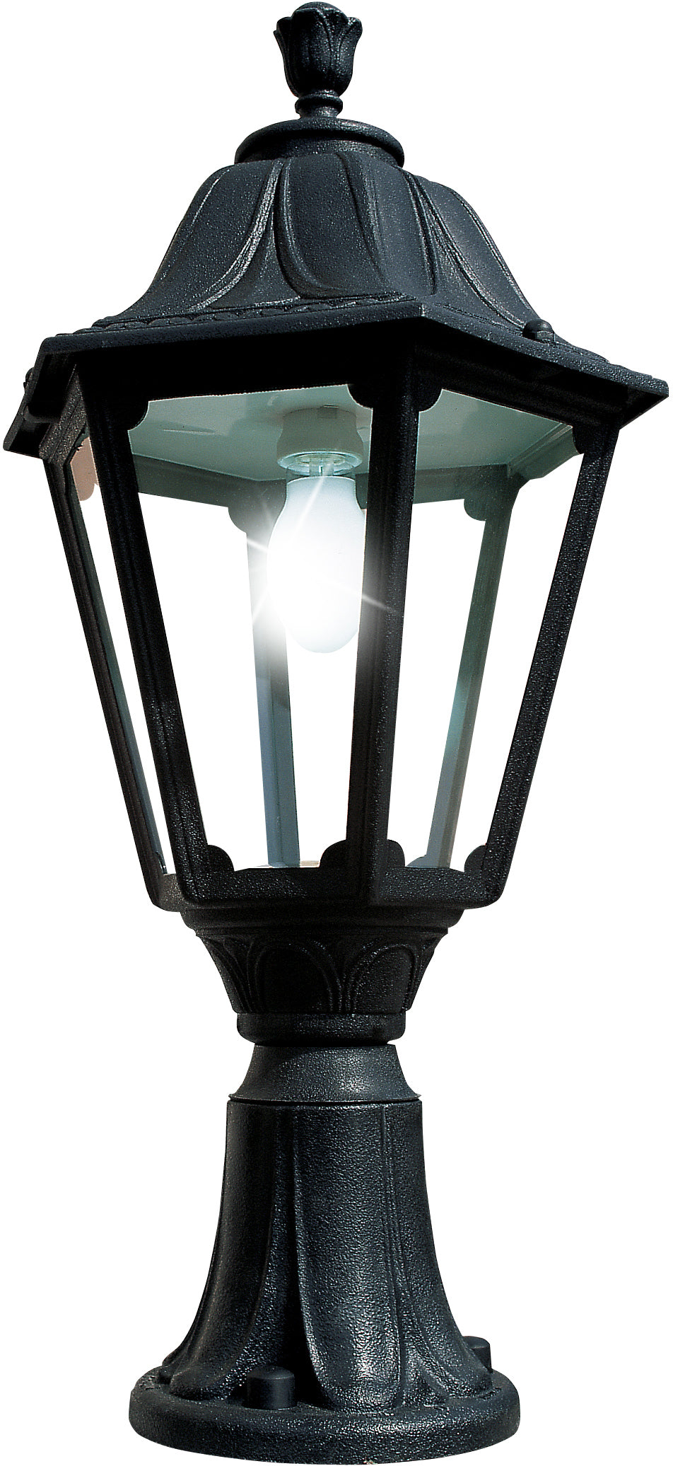 Fumagalli Asbac Noemi Lot 21W LED Opal Pedestal Lantern Bk Assembled E35.113.AY.C3L.M
