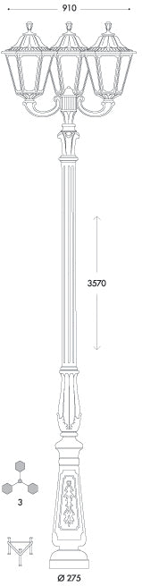 Fumagalli Asbac Noemi Tabor-Ofir 21W LED Opal Triple Head Post Bk Assembled E35.205.R30.AY.C3L.M