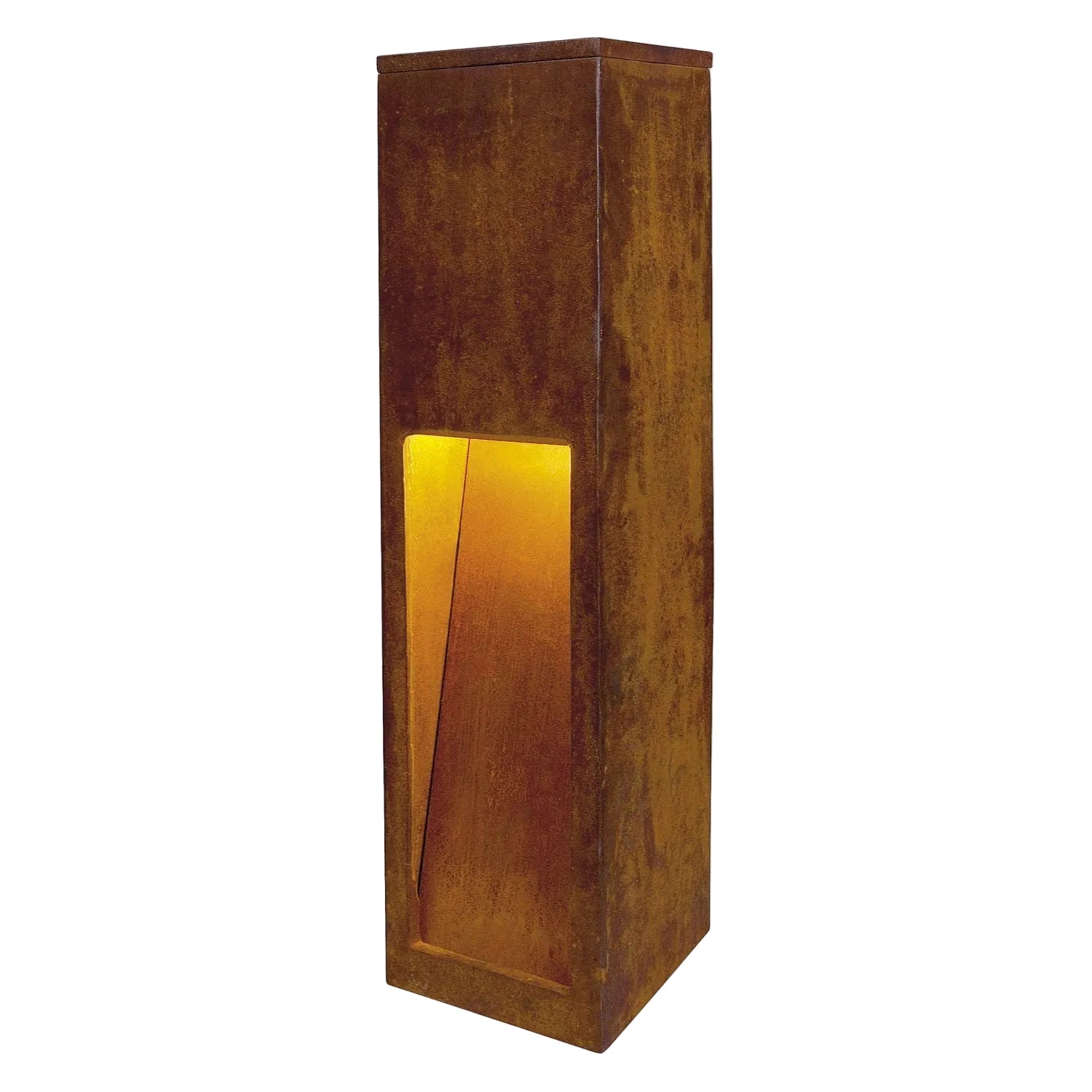 SLV Rusty Slot 80 bollard light in rusted iron finish, IP44 outdoor path lighting, warm LED glow