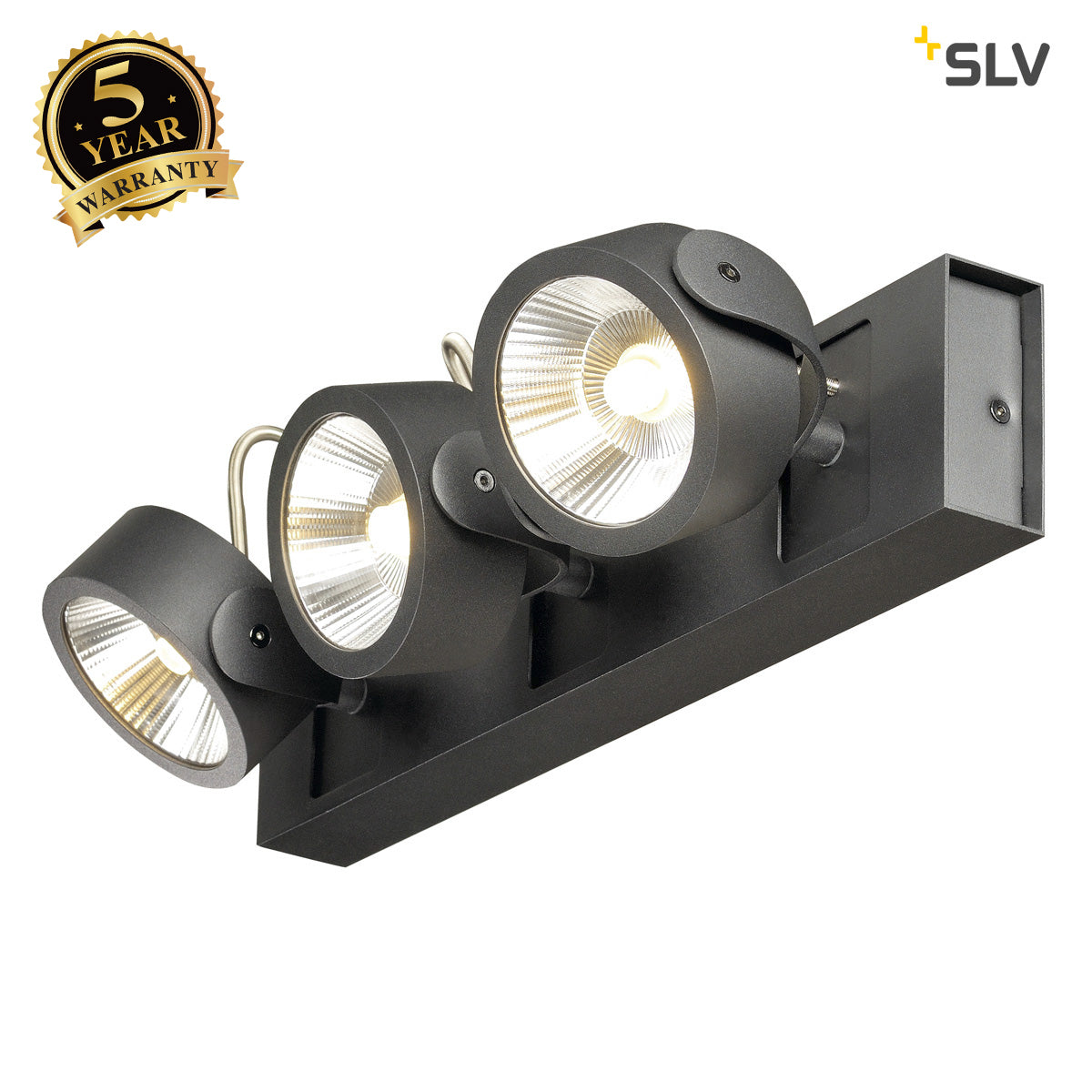 SLV KALU LED 3 Wall and Ceiling luminaire, black, 3000K, 60° 1000131