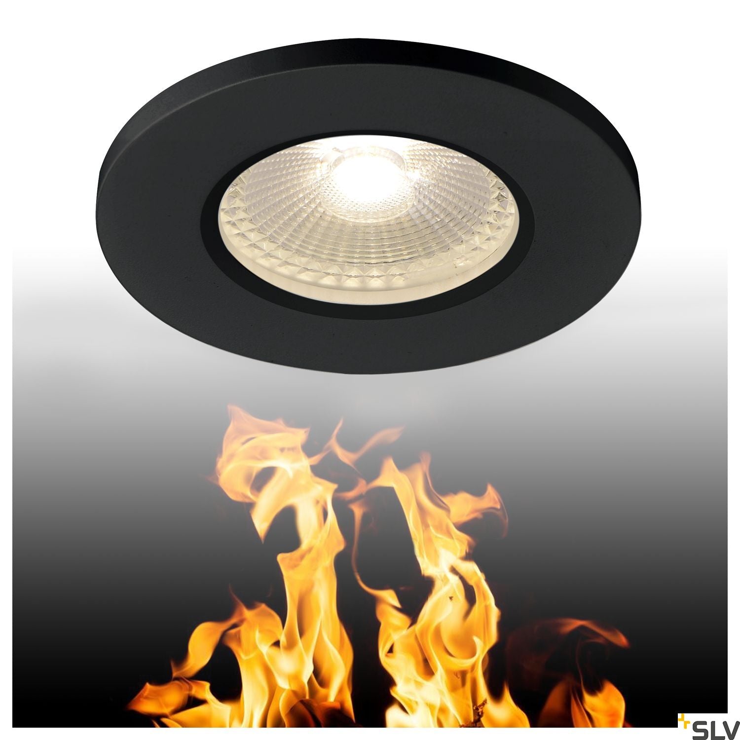 SLV KAMUELA ECO LED Fire-rated Recessed ceiling luminaire, black, 3000K, 38°, dimmable, IP65 1001015