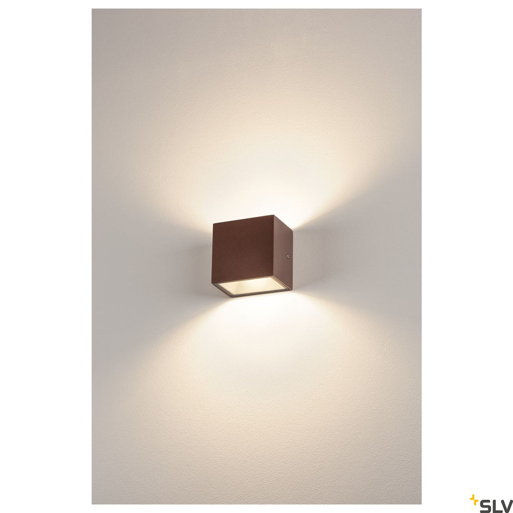SLV SITRA CUBE WL, LED outdoor surface-mounted wall and ceiling light, rust coloured, IP44, 3000K, 10W 1002034