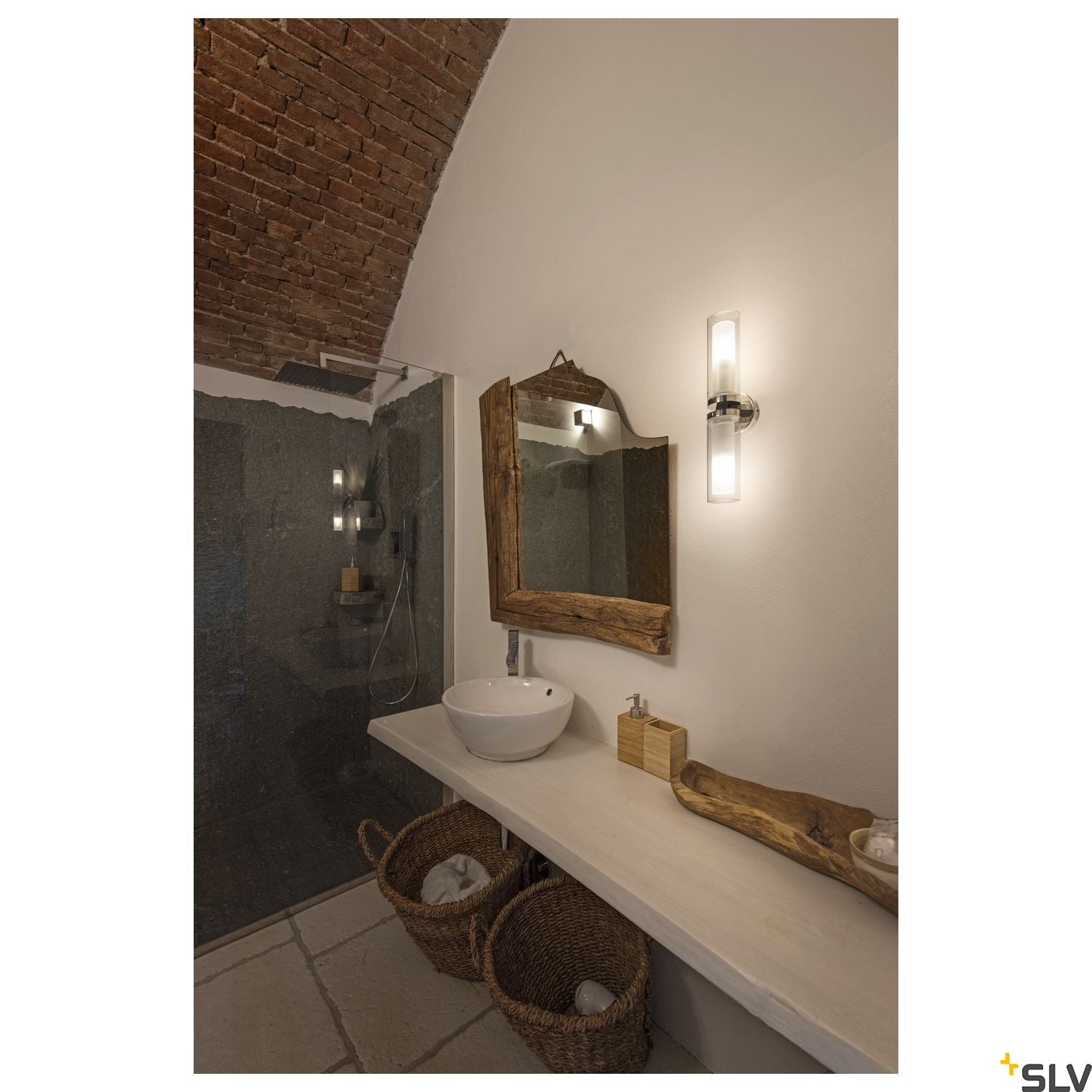 SLV WL 106 wall light, double glass, chrome, 2xE14 1002229