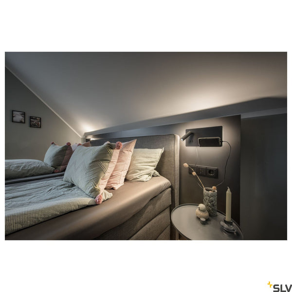SLV SOMNILA SPOT indoor LED surface-mounted wall light 3000K black version left incl. USB connection 1003455