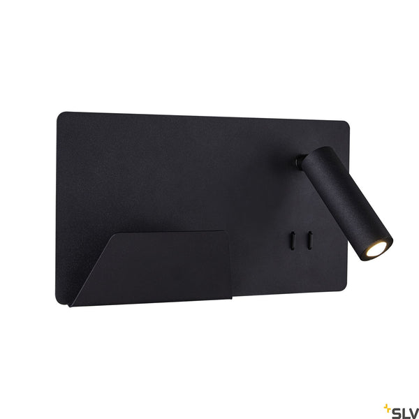 SLV SOMNILA SPOT indoor LED surface-mounted wall light 3000K black version left incl. USB connection 1003455