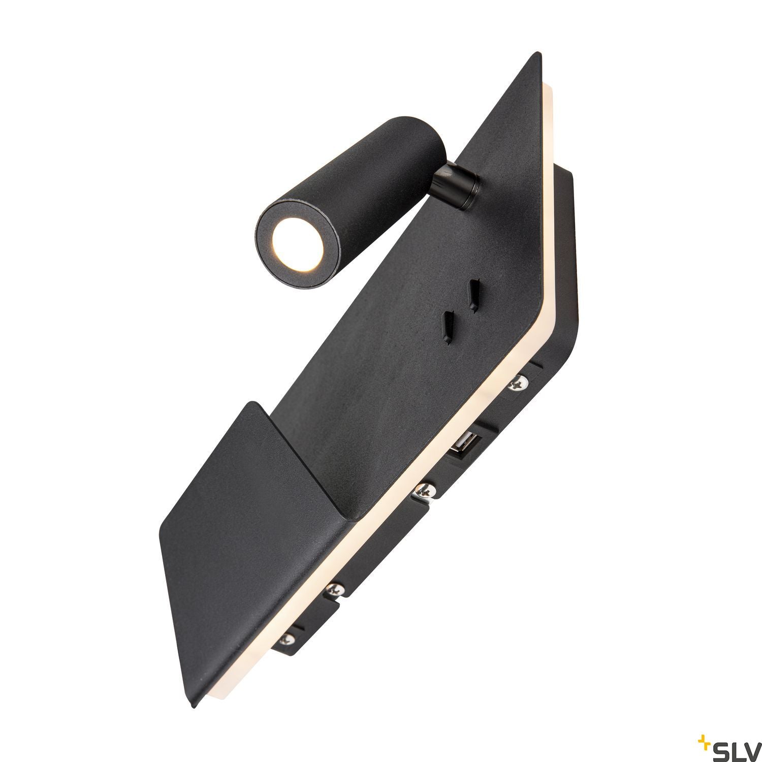 SLV SOMNILA SPOT indoor LED surface-mounted wall light 3000K black version left incl. USB connection 1003455