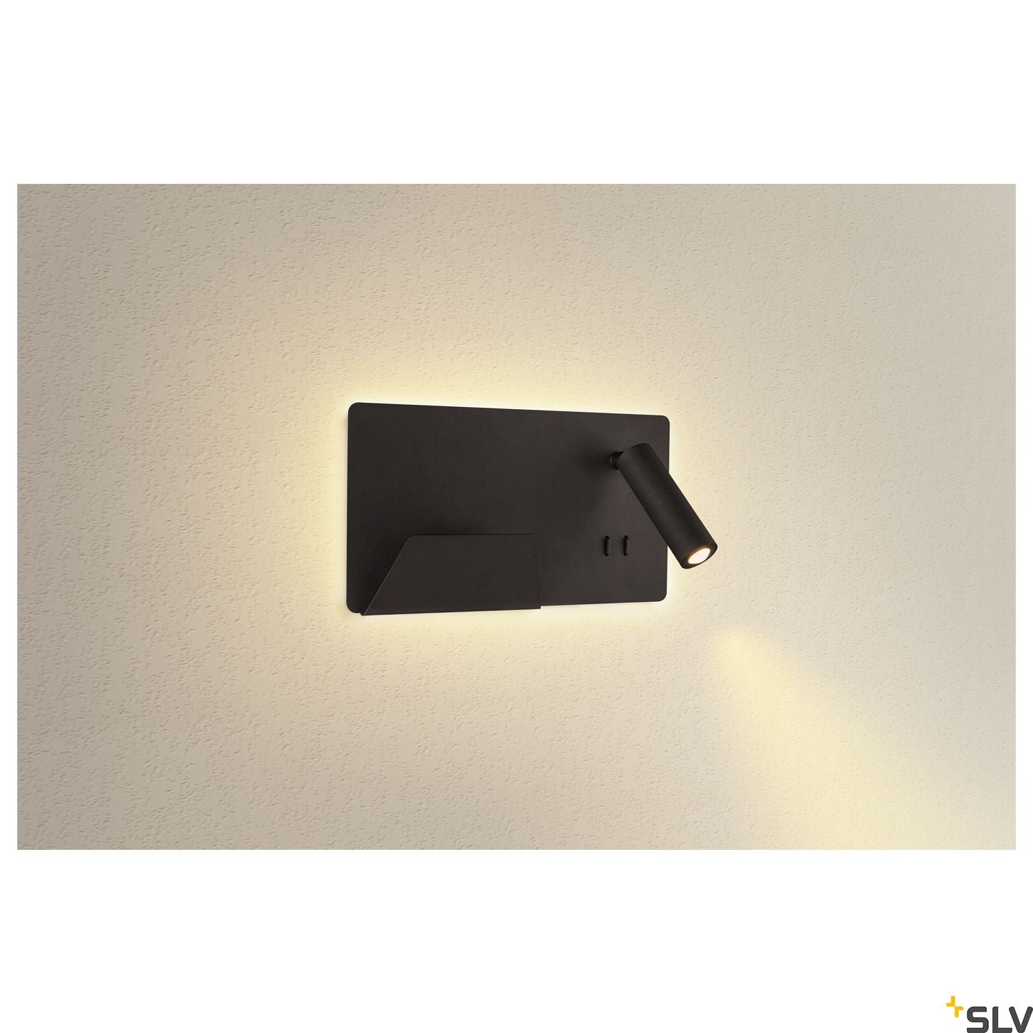 SLV SOMNILA SPOT indoor LED surface-mounted wall light 3000K black version left incl. USB connection 1003455