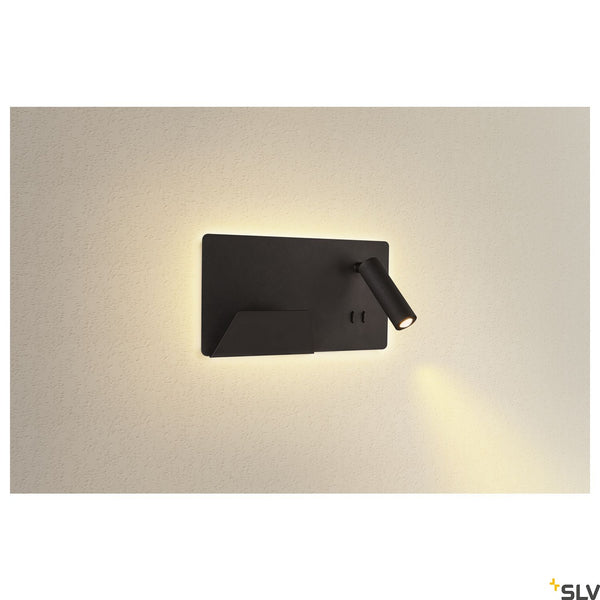 SLV SOMNILA SPOT indoor LED surface-mounted wall light 3000K black version left incl. USB connection 1003455