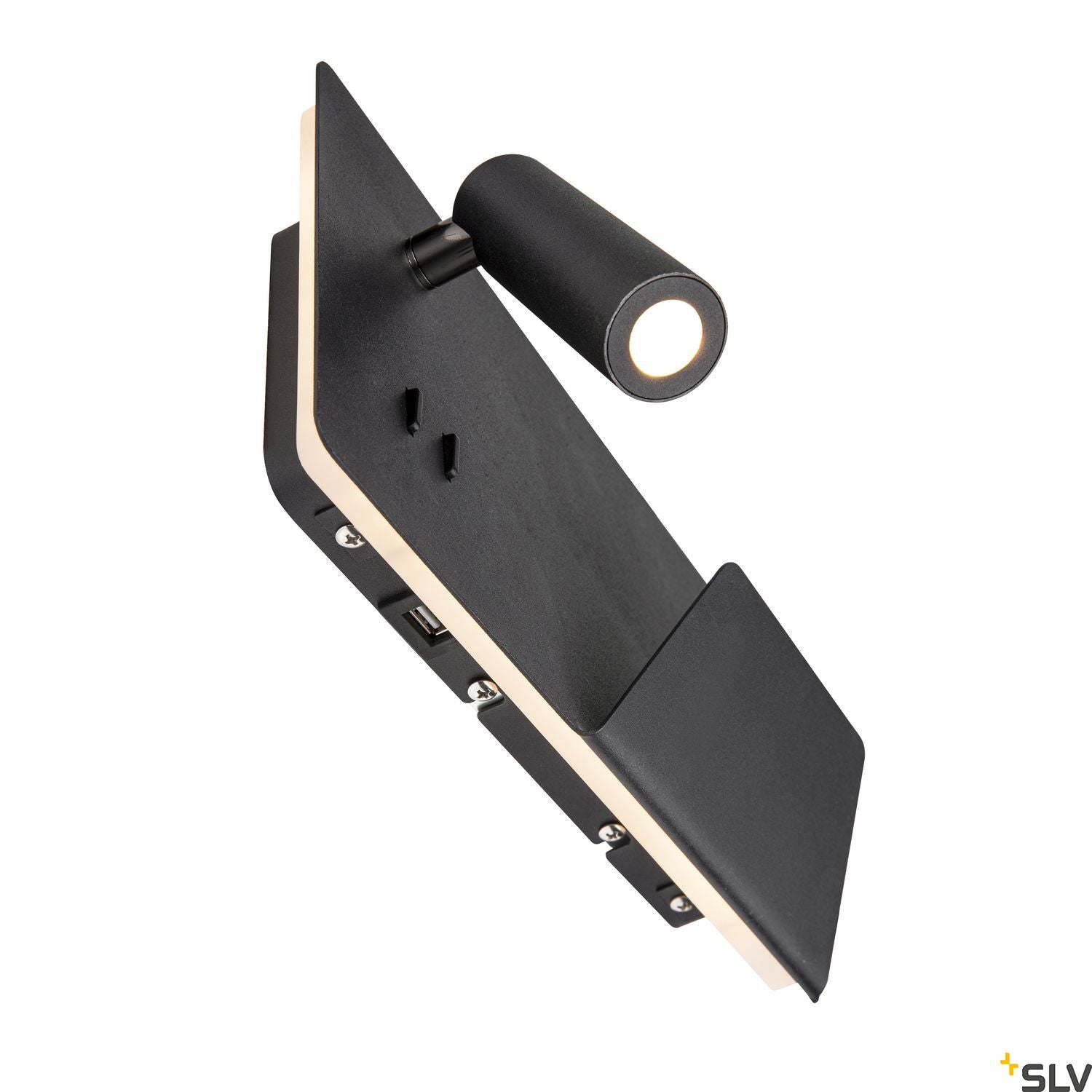 SLV SOMNILA SPOT indoor LED surface-mounted wall light 3000K black version right incl. USB connection 1003456