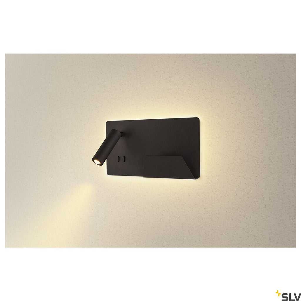 SLV SOMNILA SPOT indoor LED surface-mounted wall light 3000K black version right incl. USB connection 1003456