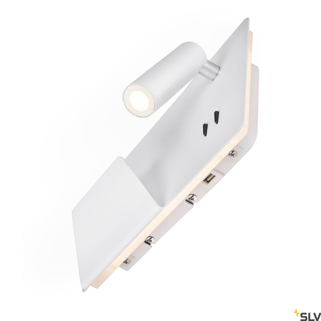 SLV SOMNILA SPOT indoor LED surface-mounted wall light 3000K white version left incl. USB connection 1003457