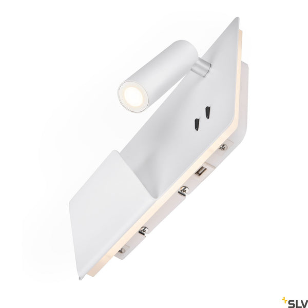 SLV SOMNILA SPOT indoor LED surface-mounted wall light 3000K white version left incl. USB connection 1003457