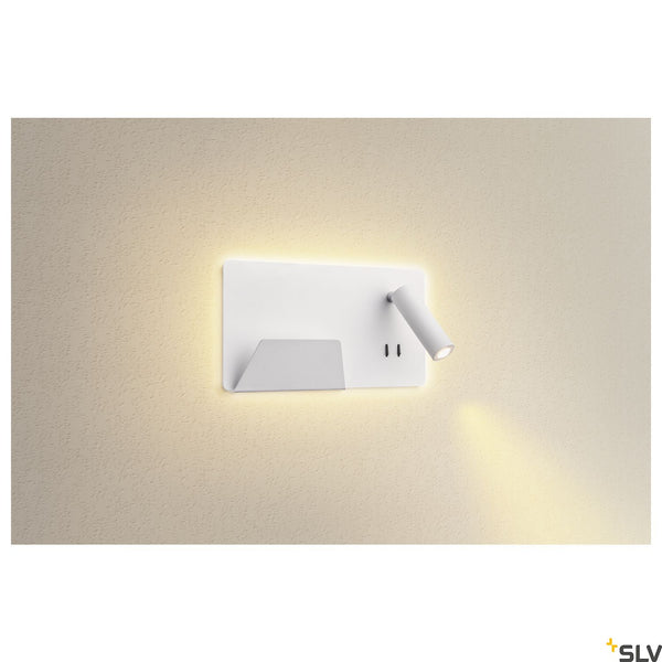 SLV SOMNILA SPOT indoor LED surface-mounted wall light 3000K white version left incl. USB connection 1003457