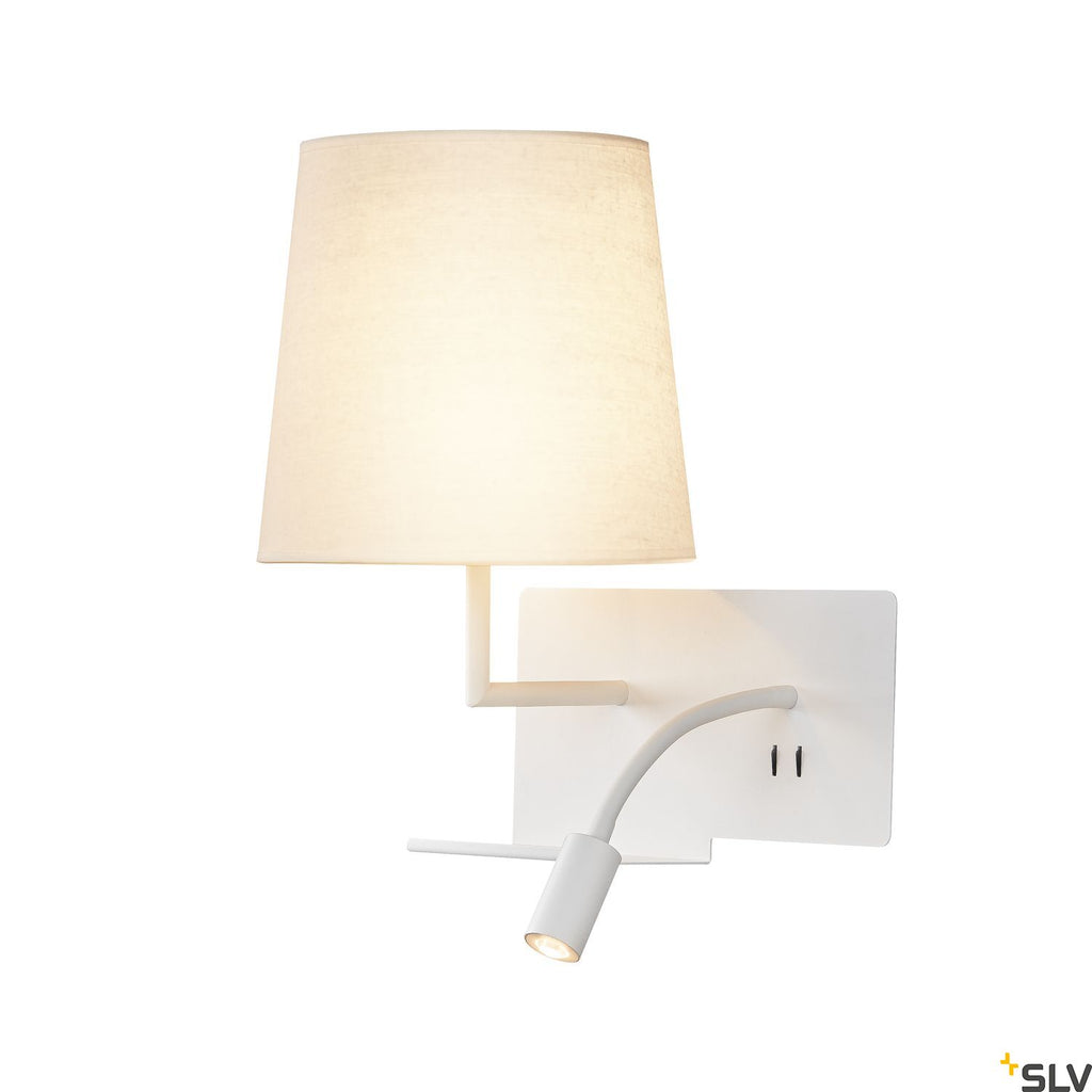 SLV SOMNILA FLEX indoor LED surface-mounted wall light 3000K white version left incl. USB connection 1003459