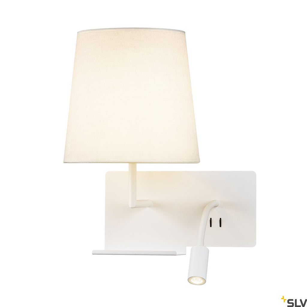 SLV SOMNILA FLEX indoor LED surface-mounted wall light 3000K white version left incl. USB connection 1003459