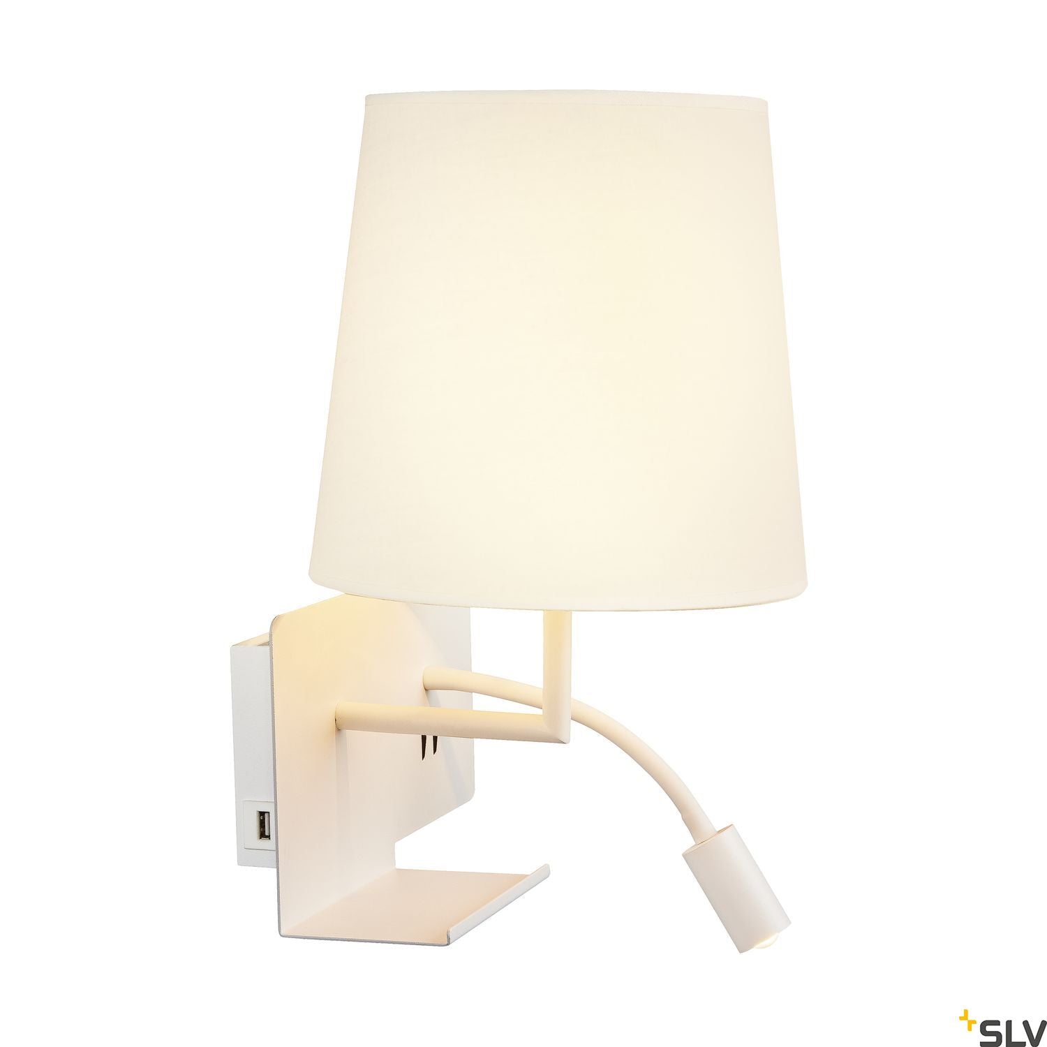 SLV SOMNILA FLEX indoor LED surface-mounted wall light 3000K white version left incl. USB connection 1003459