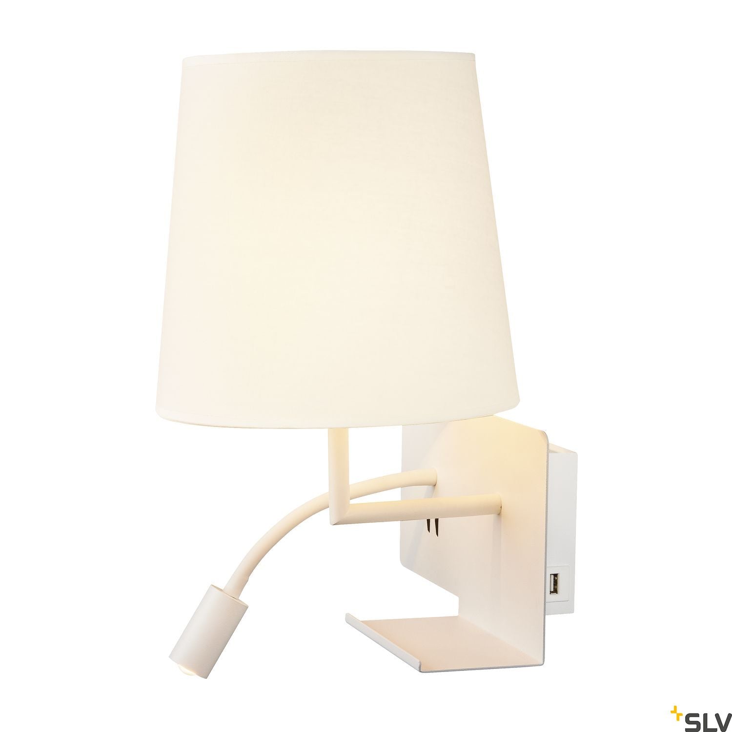 SLV SOMNILA FLEX indoor LED surface-mounted wall light 3000K white version right incl. USB connection 1003460
