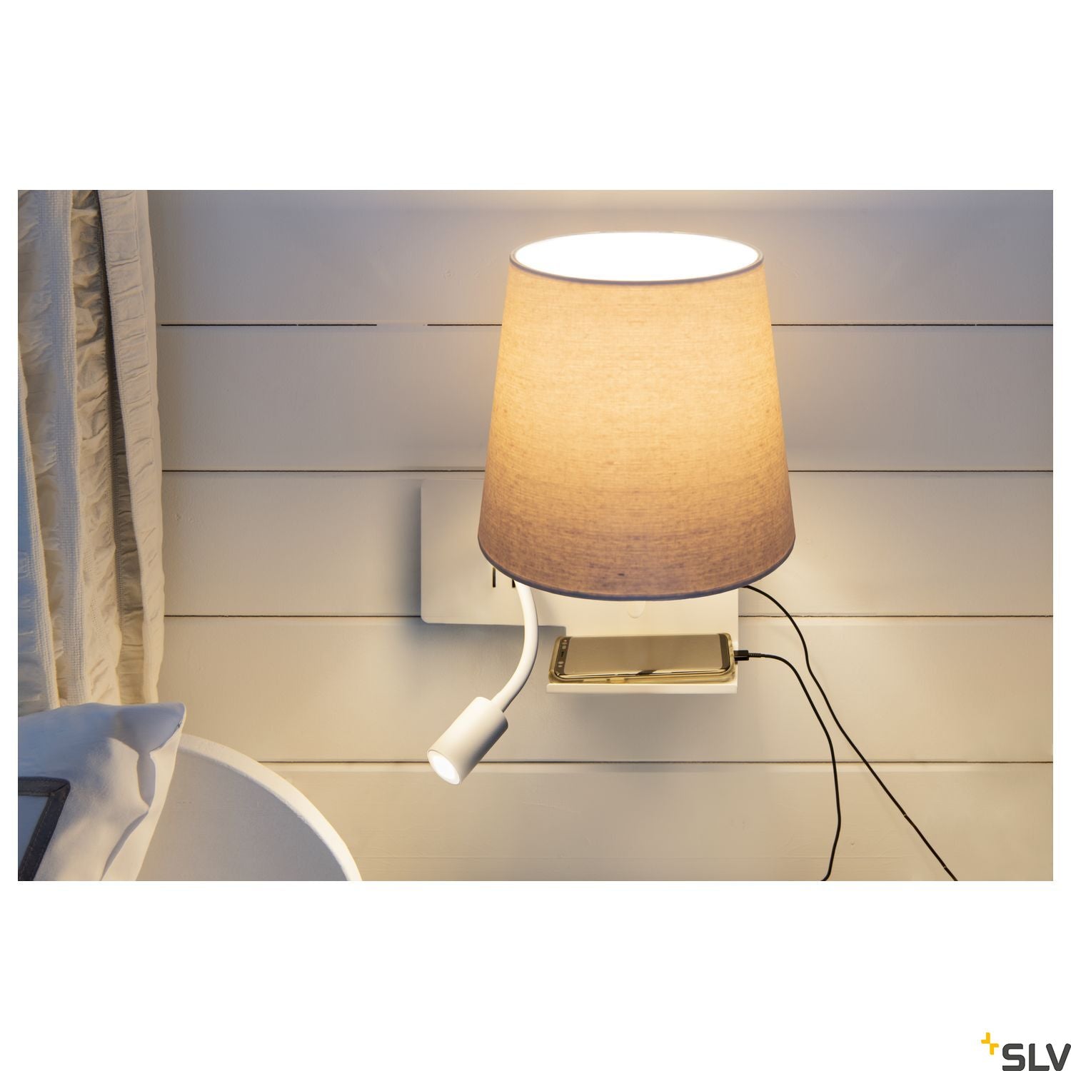 SLV SOMNILA FLEX indoor LED surface-mounted wall light 3000K white version right incl. USB connection 1003460