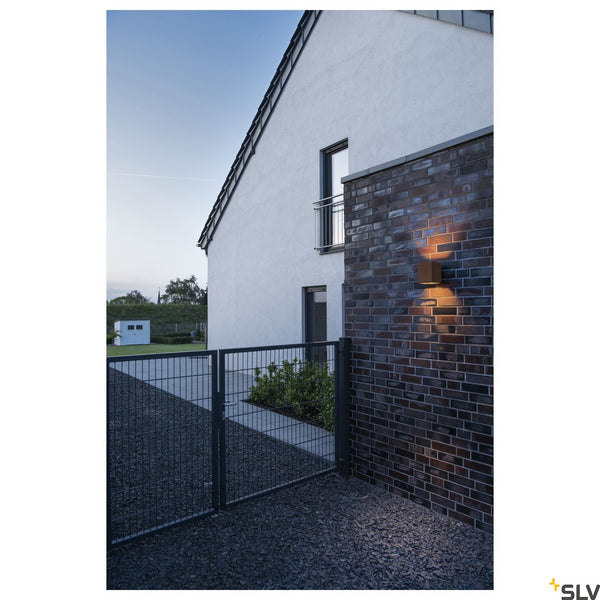 SLV RUSTY® UP/DOWN outdoor LED surface-mounted wall light square rust CCT switch 3000/4000K 1004650