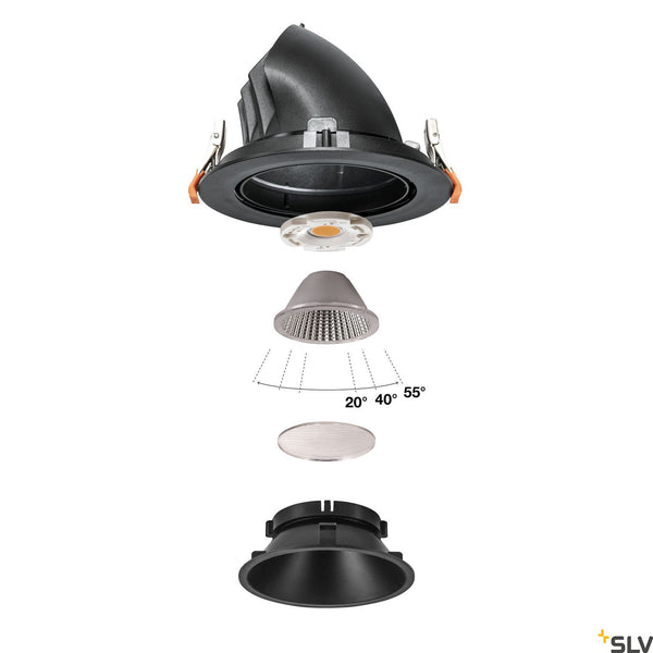 SLV NUMINOS® GIMBLE XL, black recessed ceiling light, 3000K 40° 1006050