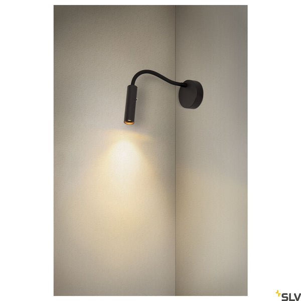 SLV KARPO GOOSE, black wall-mounted light, 5.8W 3000K 40° 1006162