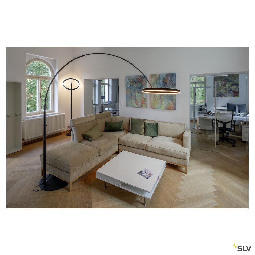 SLV ONE BOW FL, Free-standing lamp black 20 W 1200/1200 lm 2700/3000 K CRI 90 140° 1006352