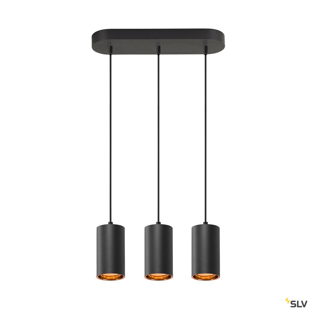 SLV ASTO TUBE, pendant light, GU10, pendant length 250 cm, max. 3x10W, black 1006435
