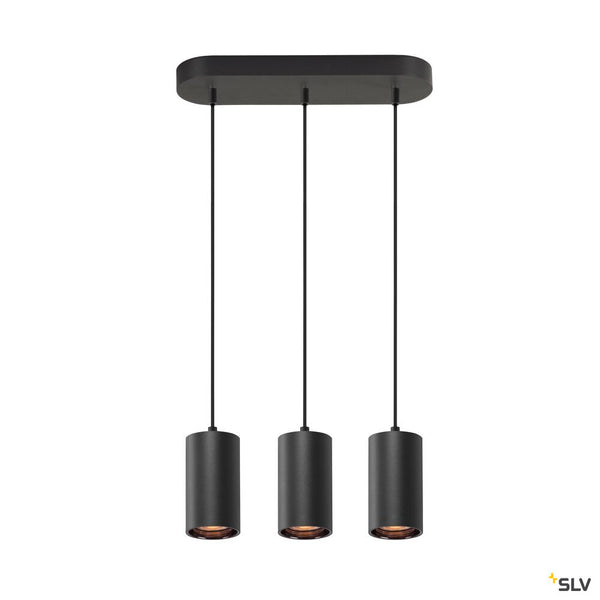 SLV ASTO TUBE, pendant light, GU10, pendant length 250 cm, max. 3x10W, black 1006435