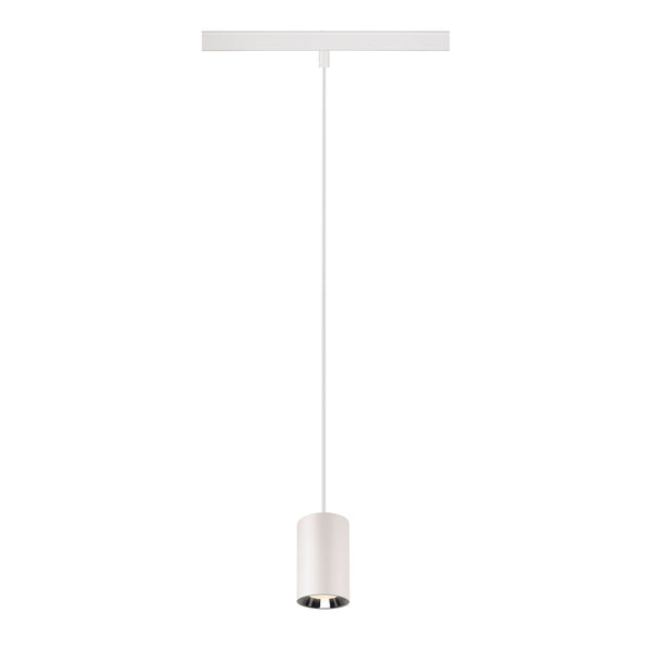 SLV NUMINOS® XS, 48V pendant light, pendant length 150 cm, 4000 K, 20°, DALI 2, matt white / glossy chrome 1006806