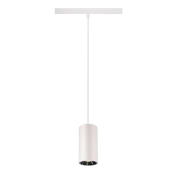 SLV NUMINOS® S, 48V pendant light, pendant length 150 cm, 4000 K, 20°, DALI 2, matt white / glossy chrome 1006860