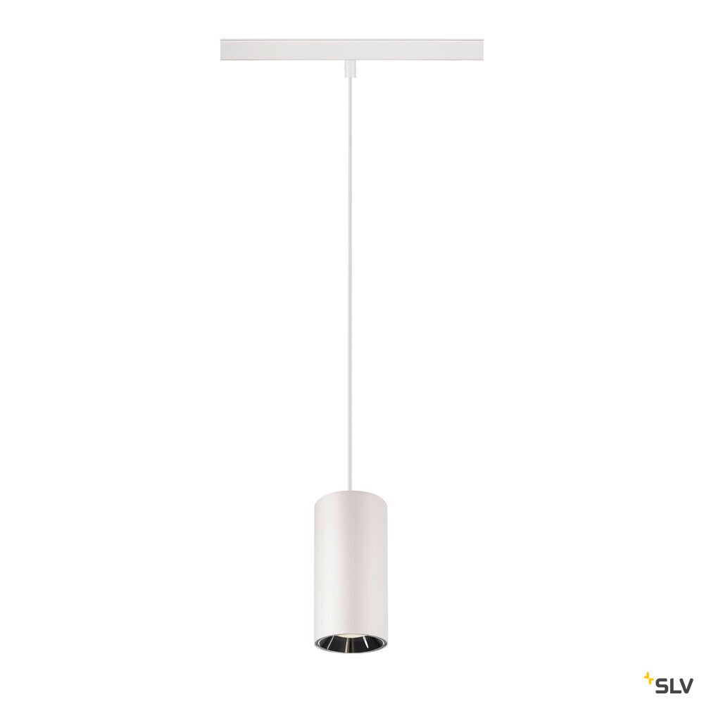 SLV NUMINOS® S, 48V pendant light, pendant length 150 cm, 4000 K, 55°, DALI 2, matt white / glossy chrome 1006866