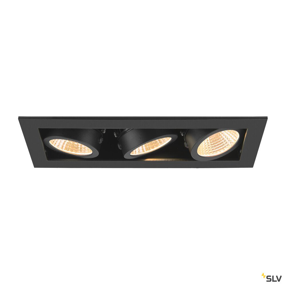 SLV KADUX, recessed ceiling light, triple, 3000K, 38°, IP 20, square, black 1007567