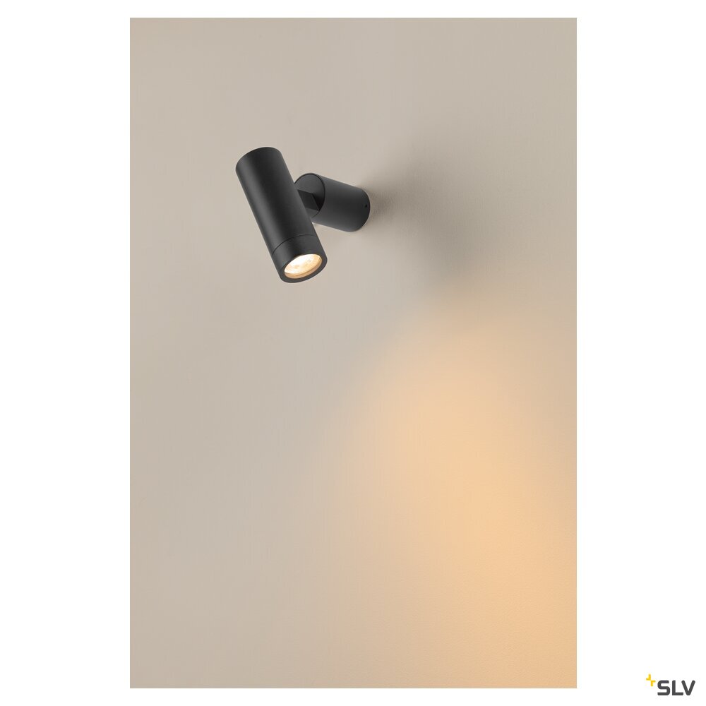 SLV S-TUBE, wall-mounted light, round, GU10, 1x max. 10 W, black 1007653