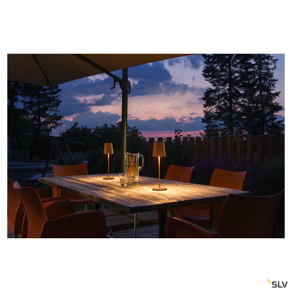 SLV VINOLINA TWO, table lamp, battery-powered, IP65, 2200/2700/3000 K, TOUCH, rust 1007695