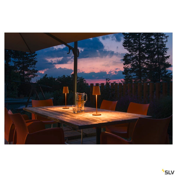 SLV VINOLINA TWO, table lamp, battery-powered, IP65, 2200/2700/3000 K, TOUCH, rust 1007695