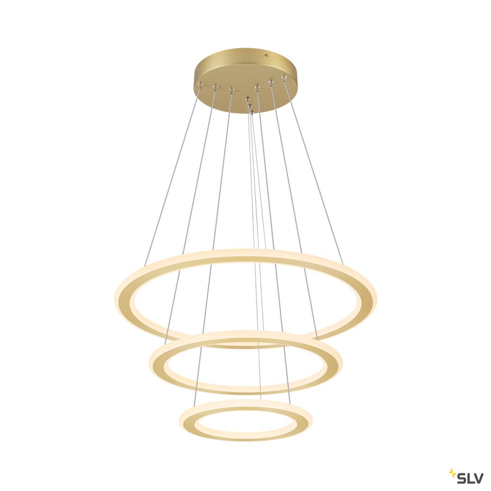 SLV ONE FLAT, pendant light, triple, 300cm, 2700/3000K, DALI 2, Touch, brass 1007703