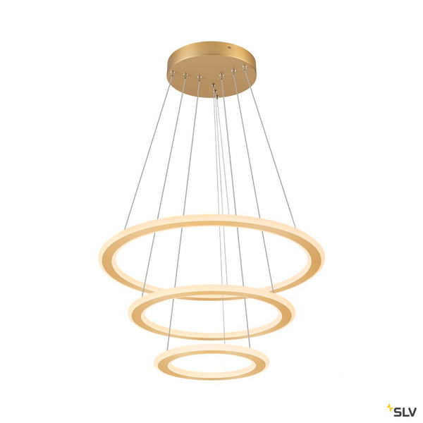 SLV ONE FLAT, pendant light, triple, 300cm, 2700/3000K, DALI 2, Touch, brass 1007703